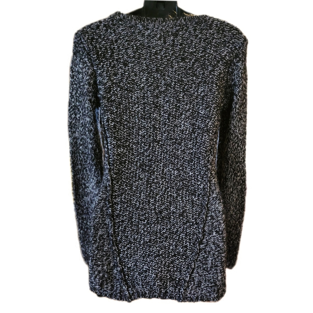 CALVIN KLEIN BLACK WITH WHITE ROUND NECK PULLOVER TUNIC SWEATER SIZE S - Picture 3 of 4